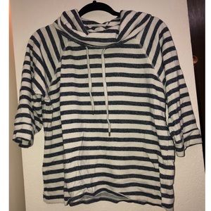 Navy and cream striped cowl neck sweater | XL